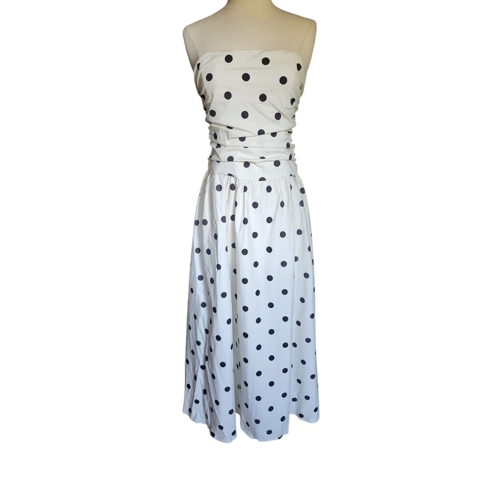 Commense Polka Dot Strapless Maxi Dress Womens S White Black Euro Summer NWT - Picture 2 of 11